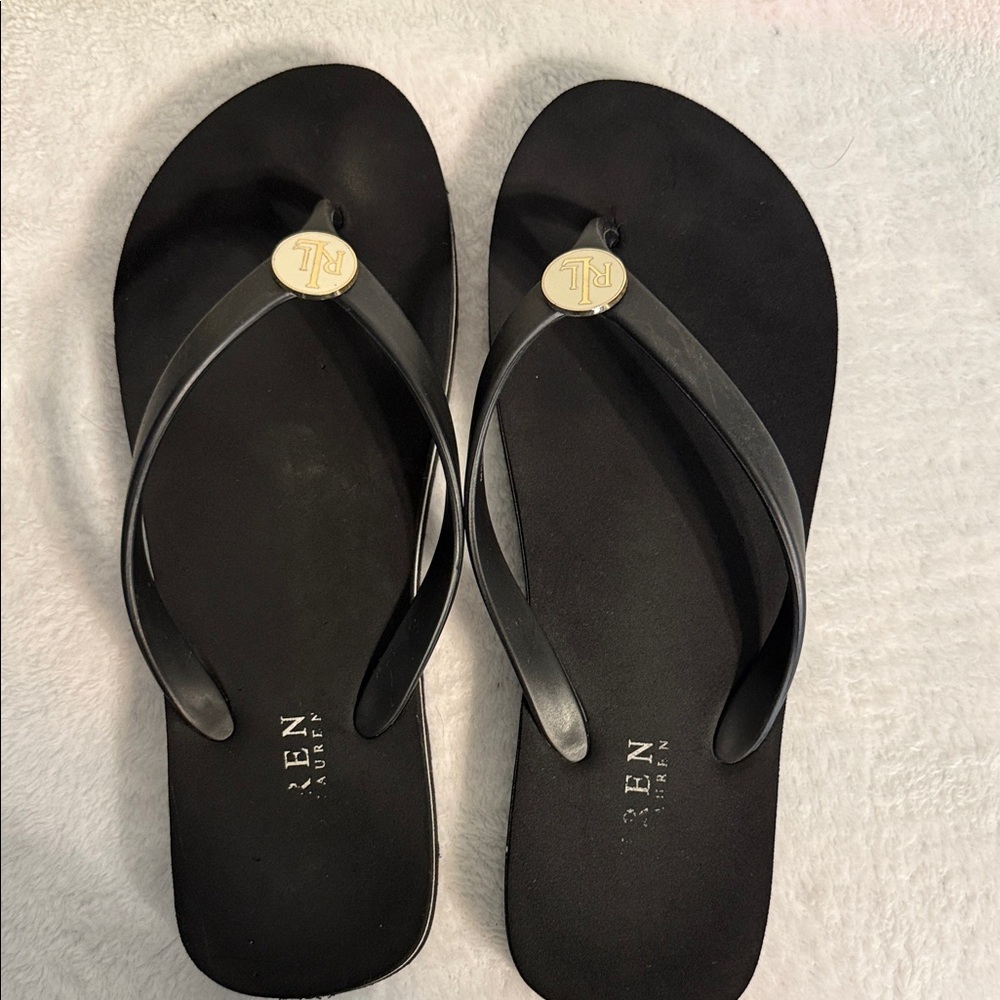 Ralph Lauren Black Sandals with Gold Accent